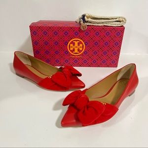 Tory Burch Eleanor Flat Misto Lux/Lancaster Sueded in Brilliant Red Size US 6.5